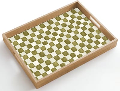 Dienblad hout 50x35 cm - Schootdienblad - Schaak - Patroon - Groen - Borrelplank rechthoek - Plateau dienbladen