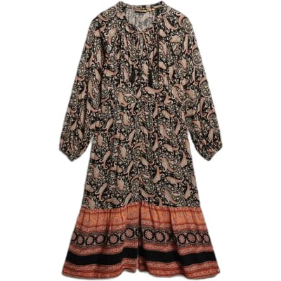 Superdry - Midi-jurk met lange mouwen en print - Dames - Jurken
