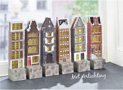 ZoeZo Design - 3 stuks - Typisch Hollands - Tweezijdig verlicht - Vensterbankhuisje - grachtenpand - nr 1,2 & 6 - spaar ze allemaal - inclusief adapter