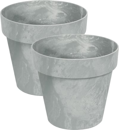 Prosperplast Bloempot/plantenpot - Set van 2x stuks - betonlook - lichtgrijs - kunststof - Dia 14 cm - buiten/binnen