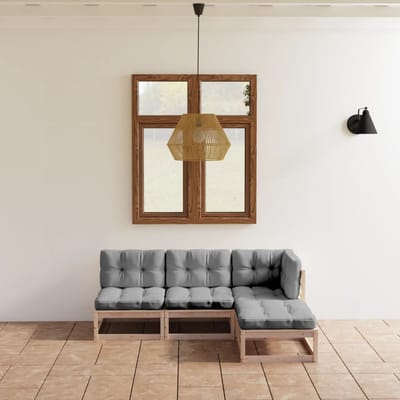 vidaXL - 4-delige - Loungeset - met - kussens - massief - grenenhout