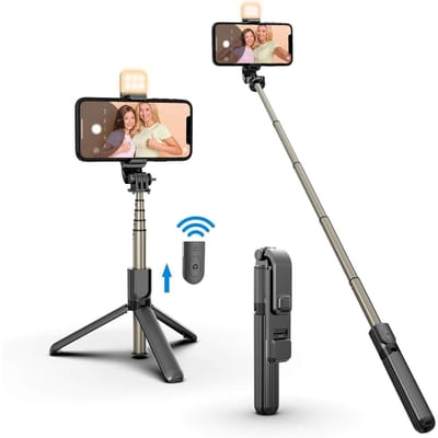 GELLDG Selfie Stick Statief - Met Bluetooth afstandsbediening - Telefoonstatief - Statief - Geschikt voor smartphone en Action cam - Zwart