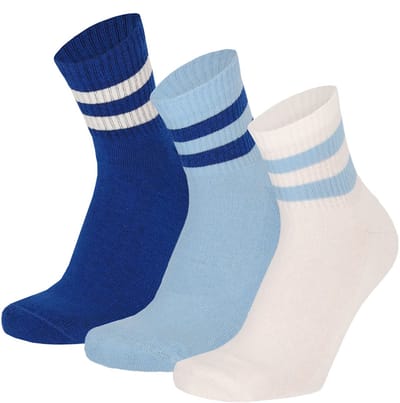 Apollo - Modieuze Halfhoge Sneakersok Met Sportief Streepmotief 3-pack - Multi blauw - MT36/41
