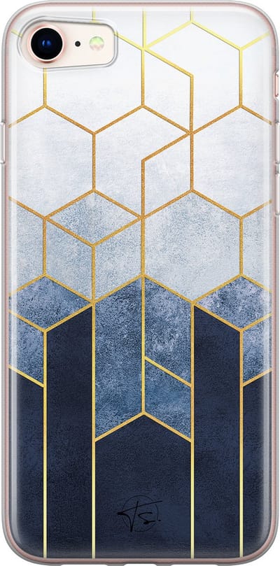 Hoesje geschikt voor iPhone 8 - Geometrisch fade art - Soft Case - TPU - Print - Blauw - Mooie Telefoonhoesjes