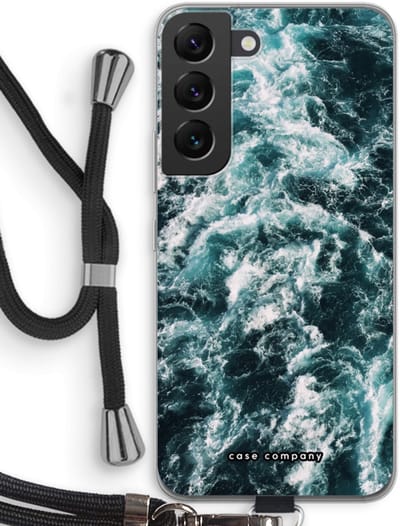 Case Company® - Hoesje met koord geschikt voor Samsung Galaxy S22 hoesje met Koord - Zee golf - Telefoonhoesje met Zwart Koord - Bescherming aan alle Kanten en Over de Schermrand