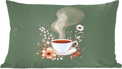 Sierkussens - Kussentjes Woonkamer - 60x40 cm - Kop - Bloemen - Groen - Koffie