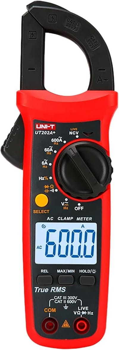 Tangenmeter - Stroomtester - Elektrische metingen - Automatische bereikkeuze - 28 mm bek - Zwart/Rood