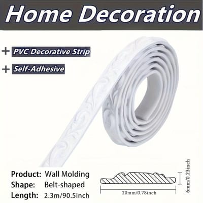 1 Huisdecoratiestuk met Zelfklevende Flexibele Muurdecoratie en Rand, 90‘ X 0.8’ - Peel and Stick Randstrip met 3D-reliëf wit
