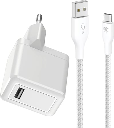 12w power adapter + usb-A naar usb-C kabel 1m - Universeel - Usb lader - Oplaadstekker voor telefoon / tablet / e-reader / oplaadbare accessoires