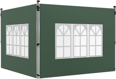 2-delige set zijwanden 295x195 cm, groene waterdichte PVC/Paviljoen zijpanelen met raam, geschikt voor 3x3/3x4 m pop-up paviljoen, vervang- en uitbreidingspanelen voor tuin, terras en buitengebruik
