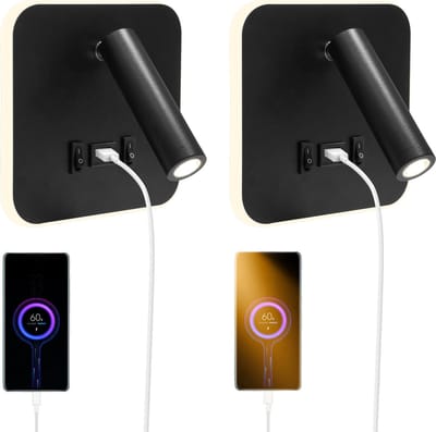 Jently wandlamp - wandlamp binnen - LED - nachtkastje - USB oplaadpoort - leeslamp - spotlights