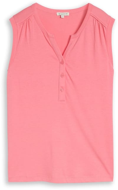Tom Tailor - Henley-top met plooien - Maat XXL - soft fuchsia pink