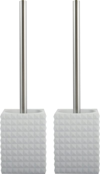 MSV Toiletborstel houder Kubik - 2x - kunststeen - wit/zilver - 37 x 10 cm - Luxe uitstraling