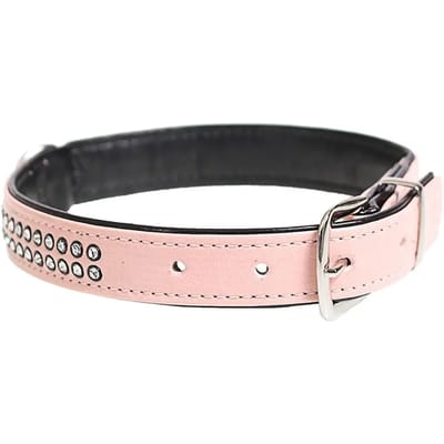 Duvoplus - Halsband Voor Dieren - Hond - Crystal Chic Kunstleer Halsband 28-33cm/14mm Roze - 1st