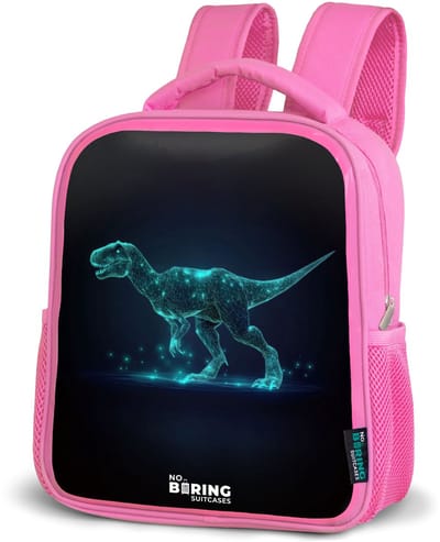 NoBoringSuitcases.com® - Rugzak roze - Schooltas meisjes - Digitale T-Rex in blauw lichtveld - Kinder rugtas meisje - Boekentas kind - Kinderrugzak voor school - Schoolrugzak