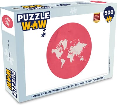 Puzzel Wereldkaart - Roze - Cirkel - Legpuzzel - Puzzel 500 stukjes