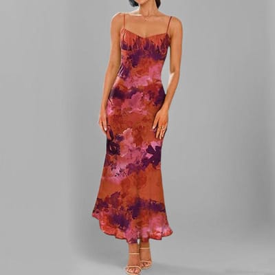 Lente Nieuwe Dameskleding Elegante Heupomsluitende Jurk met Plantenprint 3XL brown