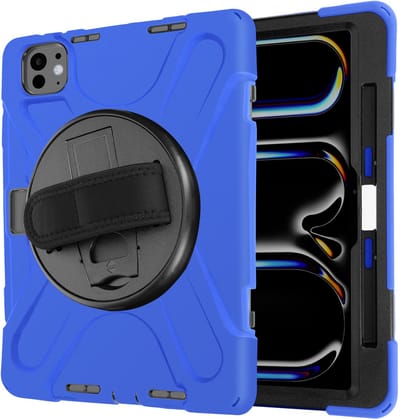 Avizar Hoes Geschikt voor Apple iPad Pro 13 2024 Handvat en schouderriem, Blauw