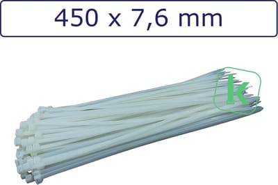 PRO-TIE® - Tyraps, kabelbinders 450 x 7,6 mm Wit naturel (Zak 100 stuks) (tiewrap/tyrap/tie-wrap/bundelbandje/colsonbandje/)