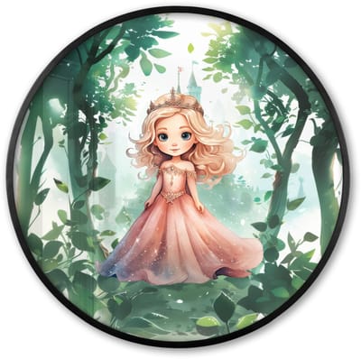 Poster in lijst Rond - Fotolijst 60x60 cm - Posters - Prinses - Kasteel - Bos - Meisje - Ronde posterlijst zwart - Decoratie - Wanddecoratie woonkamer - Muurdecoratie slaapkamer