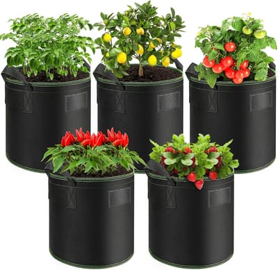 Famanu - Plantenzak 5 stuks 15 liter plantenzakken voor tomaten, aardappelen, aardbeien, bloemen, zwart