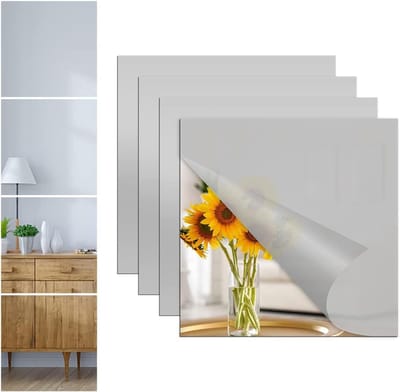 Allecta - Zelfklevende spiegeltegels voor muur - 4 stuks - Spiegelfolie - Wandspiegel - Woonkamer en kastdeur - 20 x 20 cm