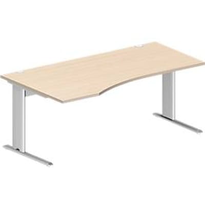 Schäfer Shop Pure Desk PLANOVA BASIC, vrijstaand, aanbouw links, C-poot, B 1800 x D 1000/800 x H 717 mm, ahorn/wit + kabelgoot