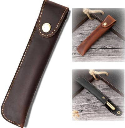 VHV-Etui - Pennenzak - Pennenhoes - Leren etui - PU-leer - Met drukknoop - Retro design - Voor school, kantoor en zakelijk gebruik - Koffie