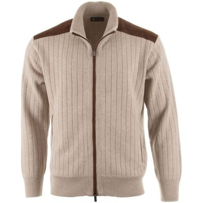Paul & Shark Vest Suede Wool Cashmere Full Zip Beige / male