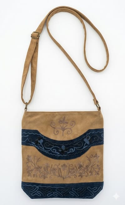 N3 Collecties Geborduurde Dames Crossbody Tas (26 cm x 25 cm x 6 cm) - Lichtbruin