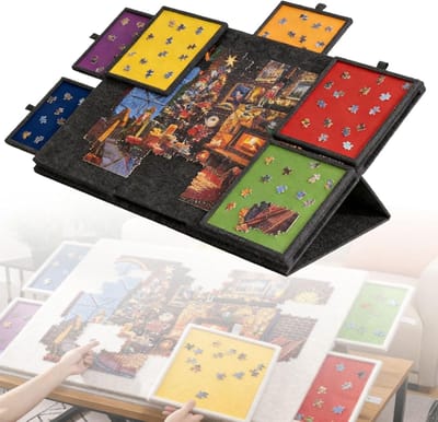 Puzzelbord Met Lades - Legpuzzel Tafel - Puzzels Maken - Inclusief 6 Sorteerlades - 90 x 26.8 cm - Zwart