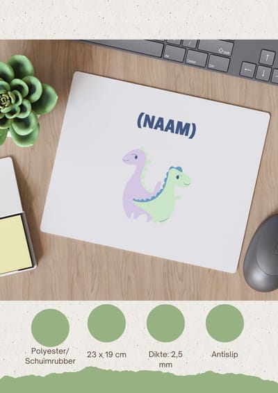 Akyol - 2 dino's met eigen naam Muismat - Dinosaurus - kinderen/dino liefhebber - verjaardagscadeau - cadeau - kado - geschenk - verjaardag - 23 bij 19 cm