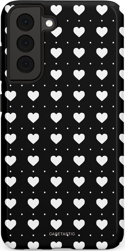Casetastic Hoesje Geschikt voor Samsung S21 FE - Stijlvolle Beschermende Duo-layer Case - Stipjes en Hartjes