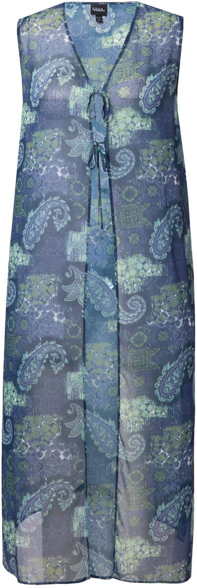Ulla Popken - Dames - Longblouse patchpatroon A-lijn mouwloos - Donkerblauw - Maat 46+