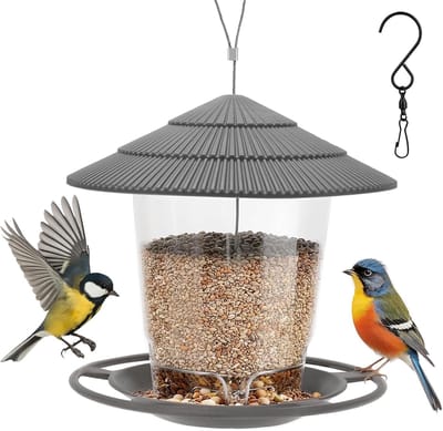 Famanu – Vogelvoederhuis - weerbestendig - om op te hangen - met haken - transparante voederdispenser voor balkon en tuin - voederstation voor wilde vogels