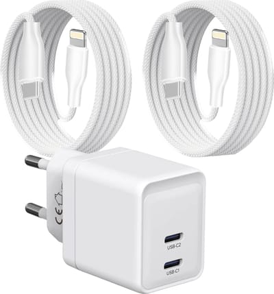 Dual Power Adapter USB C - Geschikt voor iPhone - Oplader Kabel met 2 Meter Lange USB C Kabels - Snellader