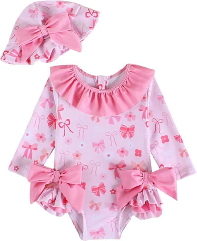 Babymeisje Zwempak - Zwemkleding Meisjes - Bescherming Tegen Zon - Lange Mouwen UV Bescherming - Inclusief Zonnehoed - Meerdere Kleuren