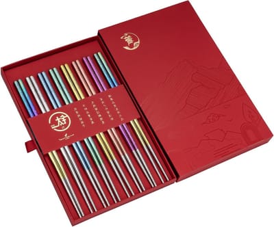 Lichtgewicht titanium eetstokjes, 8 paar van 23 cm, herbruikbaar, antislip, ideaal voor Aziatische gerechten, kamperen en thuis dineren, 7 kleuren beschikbaar, waaronder rood