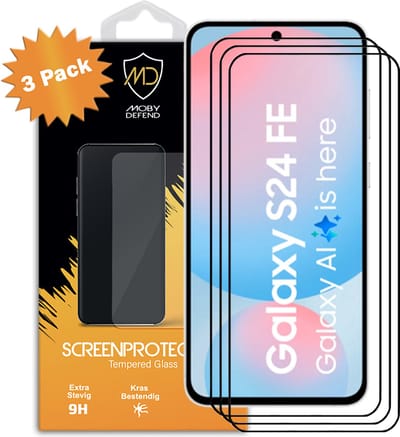 3-Pack MobyDefend Screenprotectors - Geschikt voor Samsung Galaxy S24 FE - Screensavers Met Zwarte Randen - Gehard Glas