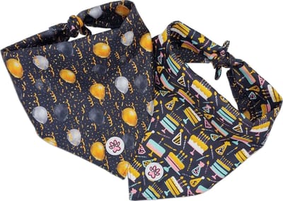 Bandana Hond - Kleurrijke Hondenbandana - Zwart - Goud - Ballonnen - Slingers - Verjaardagstaart - Kaarsjes - Party Animal - Paw My God! - Maat L