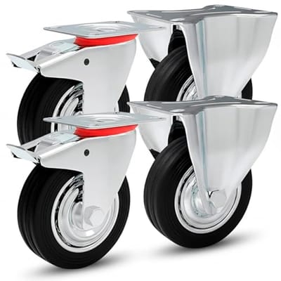 Transportwielen Set 4 Stuks - Zware Bokwielen en Zwenkwielen met Rem - 75 mm Diameter