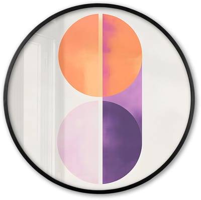 Poster in lijst Rond - Fotolijst 60x60 cm - Posters - Cirkels - Abstract - Paars - Ronde posterlijst zwart - Decoratie - Wanddecoratie woonkamer - Muurdecoratie slaapkamer