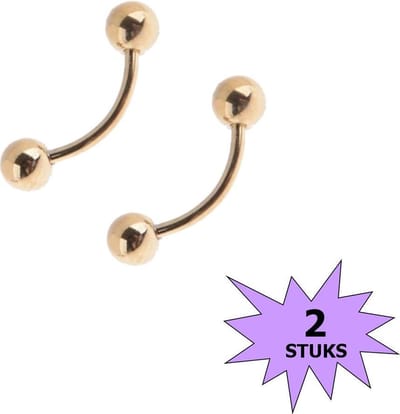 Fako Bijoux® - Wenkbrauw Piercing - 4mm - Goudkleurig - 2 Stuks