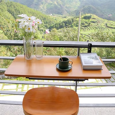 Balkon Tafel - Opvouwbaar Bijzettafel - Buiten Ontspannen - Verstelbare Ophanging - 120x35cm - Zwart