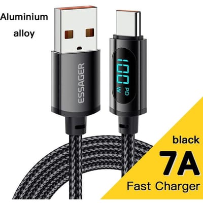 Essager PD 100W USB Type C-kabel naar USB C 7A Snel opladen Ladersnoer voor OPPO Realme Huawei Poco Samsung Dataweergavekabel 1m 7A100W A-C zwart