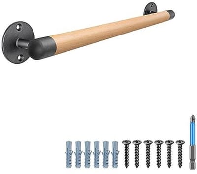 Houten Leuning 66 cm voor Gipsplaten of Beton - Robuuste Metalen Basis, Trapsteunstang voor Senioren