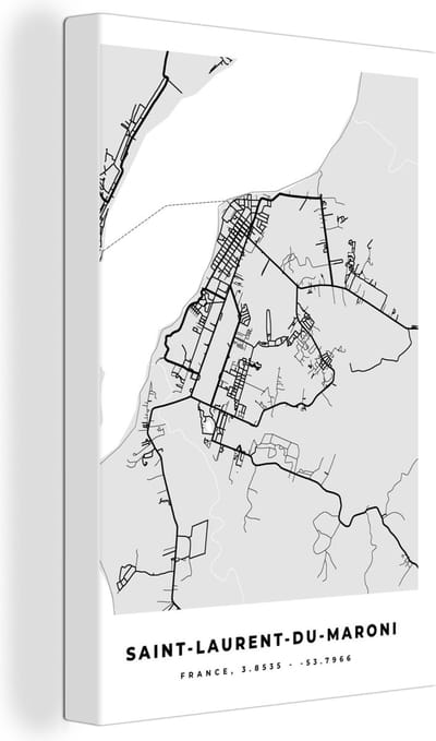 Canvas Schilderij Kaart - Stadskaart - Saint-Laurent-du-Maroni - Plattegrond - Frankrijk - 20x30 cm - Wanddecoratie