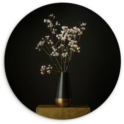 WallCircle® Wandcirkel 120x120 cm - Muurcirkel Bloembollen - Wit - Vaas - Minimalistisch - Muurdecoratie woonkamer - Wanddecoratie slaapkamer - Kamer decoratie accessoires - Ronde schilderijen XXL