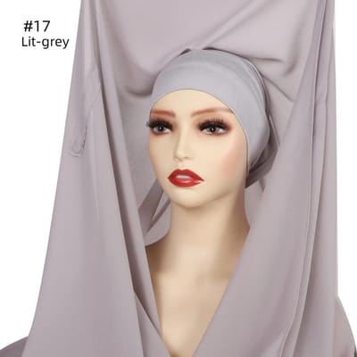 Premium Instant Chiffon Hijab Wikkel Met Ingebouwde Magneten Effen Kleur Moslim Vrouwen Sjaal Sjaal Met Onderkap gray