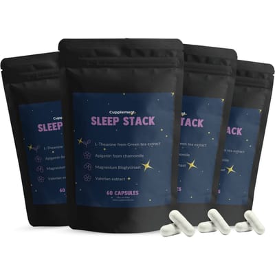 Cupplement Sleep Stack 395 mg Combideal 4x 60 Capsules - Green Tea Extract (98% Theanine) - Magnesium Bisglycinate - Valerian Extract - Apigenin - 60 dagen voorraad per zakje